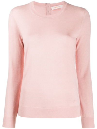 Tory Burch Cashmere Sparkle Elbow-patch Sweater In Pink