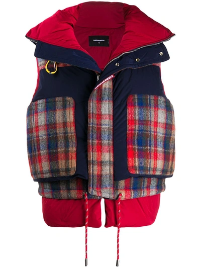 Dsquared2 Check Padded Panelled Gilet In Blue