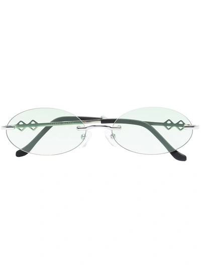 Karen Wazen Silver Tone Vicky Oval Sunglasses In Green