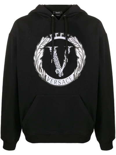 Versace Virtus Crest Hoodie In Black
