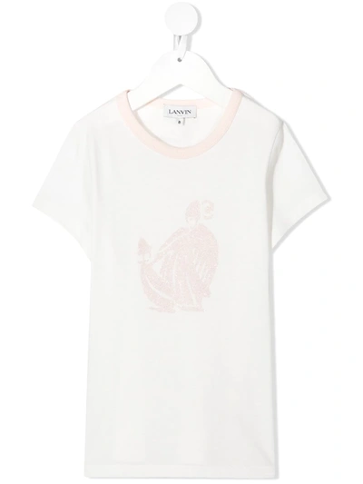 Lanvin Enfant Kids' Glittery Logo Short-sleeve T-shirt In White