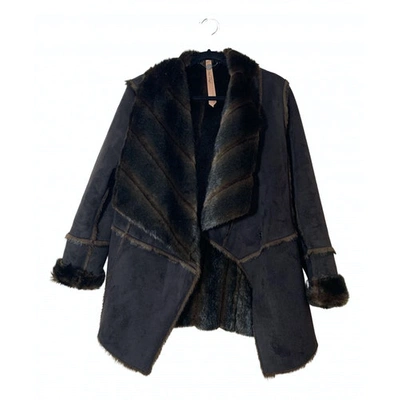 Pre-owned Marc Cain Faux Fur Caban In Brown