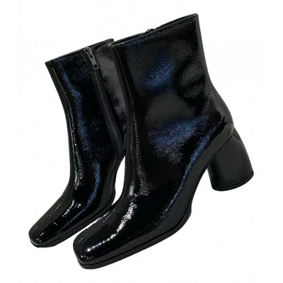 Pre-owned Ann Demeulemeester Patent Leather Ankle Boots In Black