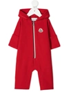 Moncler Babies' Embroidered Logo Zip-up Romper In Red
