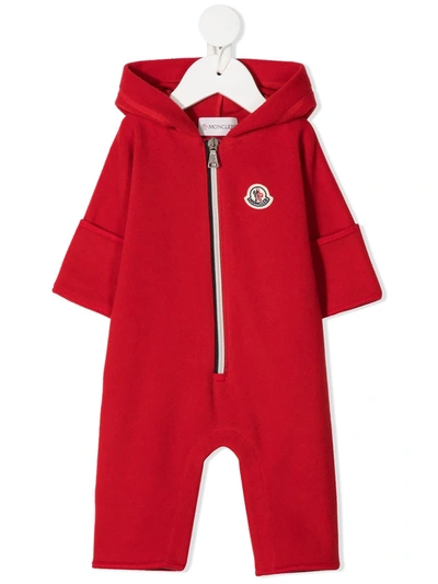 Moncler Babies' Logo刺绣拉链连体衣 In Red