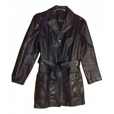 Pre-owned Roberto Cavalli Leather Biker Jacket In Black