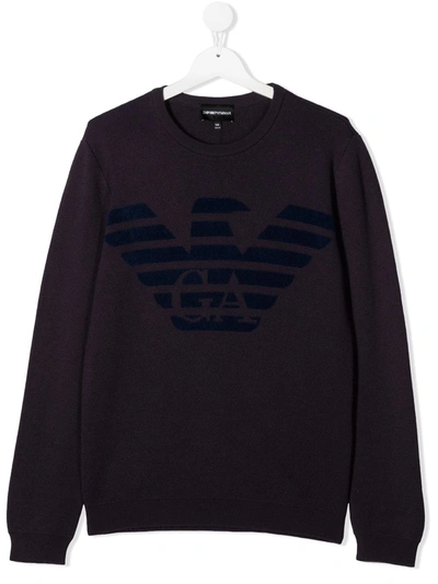 Emporio Armani Kids' Logo Print Sweatshirt In Purple