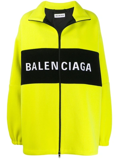 Balenciaga Fluo Herringbone Wool Blend Jacket In Fluo Yellow