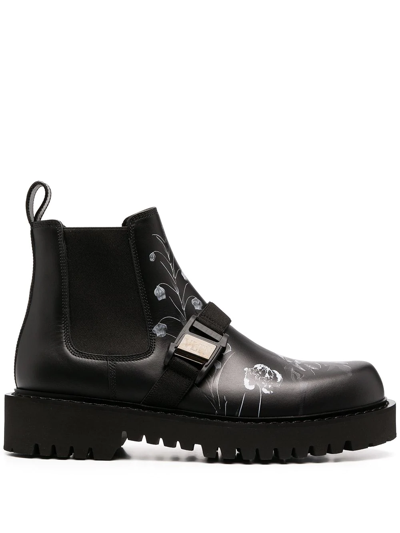 Valentino Garavani Flowersity-print Leather Chelsea Boots In Black/gray