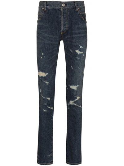 Balmain Distressed-effect Slim-fit Jeans In Blue