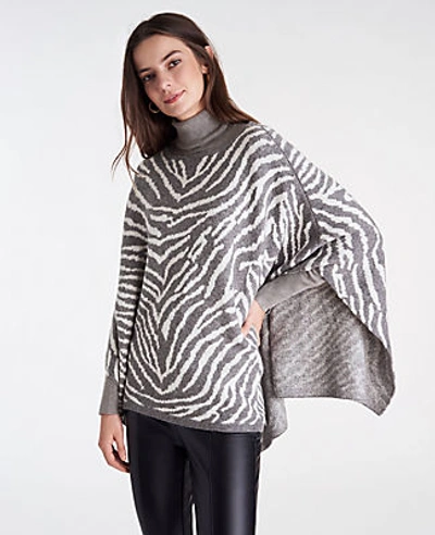 Ann Taylor Zebra Print Poncho In Charcoal Grey Heather