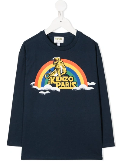 Kenzo Kids' Blue T-shirt For Babyboy With Rainbow