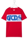 Gcds Kids' Logo Print Cotton Jersey T-shirt In Red