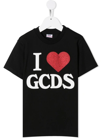 Gcds Kids' Logo Printed Cotton Jersey T-shirt In Black