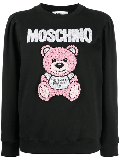 Moschino Teddy Bear Embroidery Sweatshirt In Black