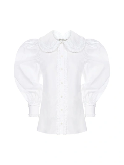 Fendi Ruffled Peter Pan Collar Poplin Shirt In White