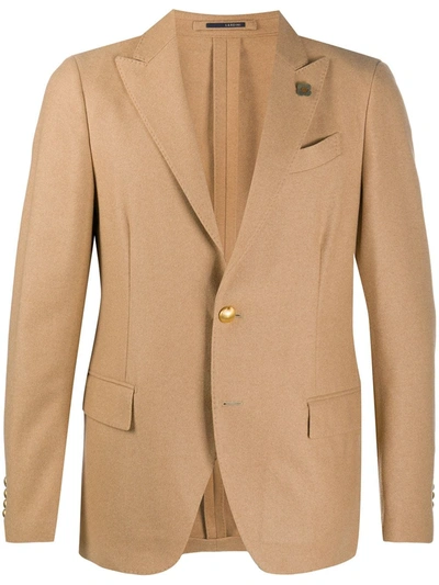 Lardini Single-breasted Cashmere Jacket In Beige
