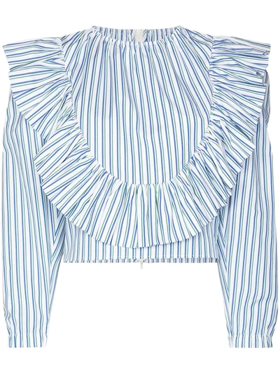Shushu-tong 荷叶边前襟衬衫 In Blue