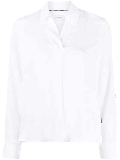 Calvin Klein Open-collar Poplin Shirt In White