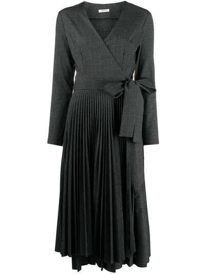 P.a.r.o.s.h Long Sleeved Pleated Wrap Dress In Grey