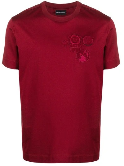 Emporio Armani Embroidered Logo T-shirt In Red