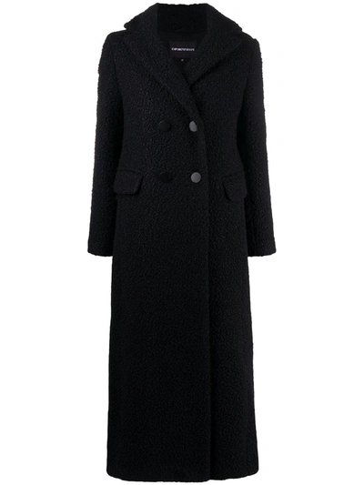 Emporio Armani Textured Full Length Coat In Black