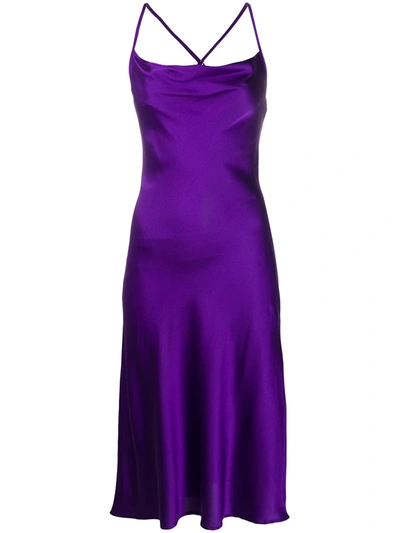 Andamane Cowl Neck Cross-strap Satin Midi Dress In Purple