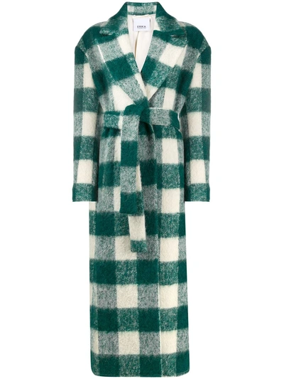 Erika Cavallini Belted Check Coat In Green