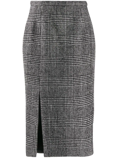 Rochas Houndstooth-print Pencil Skirt In Grey