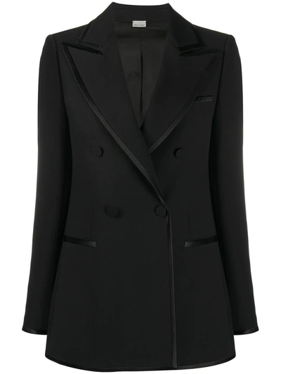 Gucci Woolen And Silk Double-breasted Jacket In Black