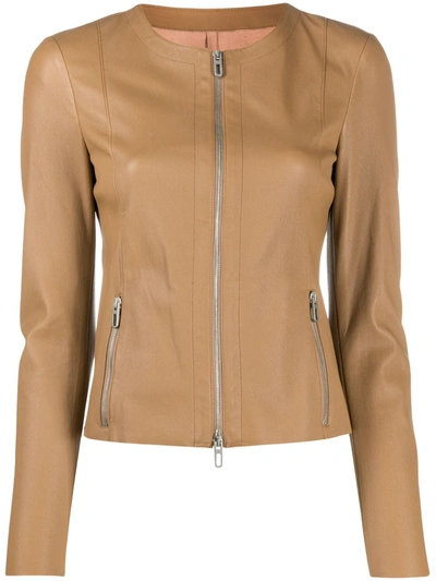 Drome Zip-through Collarless Jacket In Neutrals