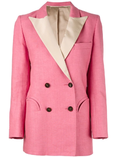 Blazé Milano Mid-day Sun Double Breasted Contrast Lapel Blazer In Pink