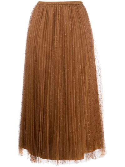 Red Valentino Point D'esprit Pleated Skirt In Brown