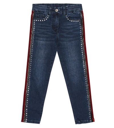 Monnalisa Kids' Rhinestone-embellished Skinny Jeans In Blue