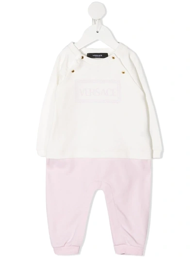 Young Versace Babies' 90s Vintage Logo-print Colour-block Romper In White