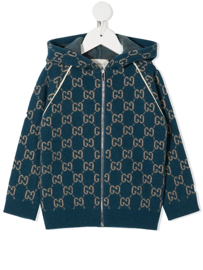 Gucci Babies' Monogram Zipped Hoodie In Blue