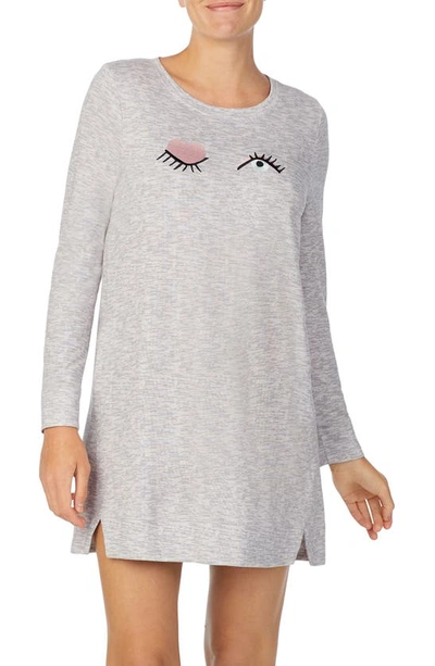 Kate Spade Embroidered Sleep Shirt In Printed Heather Grey