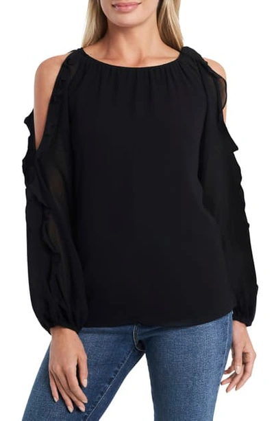 1.state Cold Shoulder Ruffle Sleeve Blouse In Pink Iris