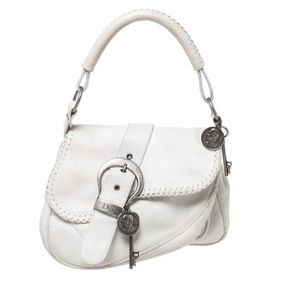 Pre-owned Dior White Leather Gaucho Double Saddle Bag