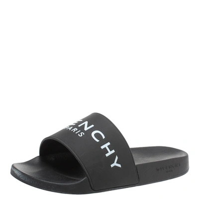 Pre-owned Givenchy Black Rubber Logo Pool Slides Size 37