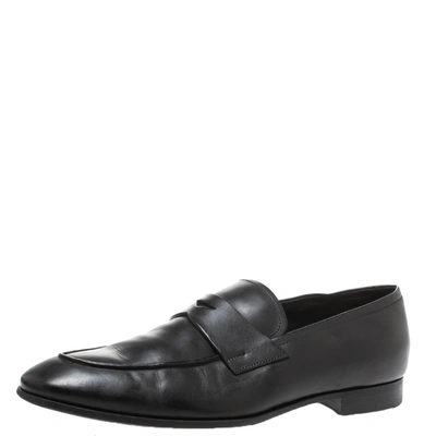 Pre-owned Prada Black Leather Penny Loafers Size 44