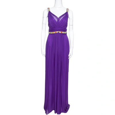 Pre-owned Dolce & Gabbana Purple Silk Chiffon Embellished Maxi Dress L