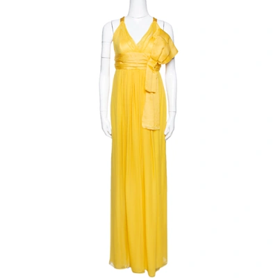 Pre-owned Dolce & Gabbana Yellow Silk Bow Detail Sleeveless Maxi Dress M