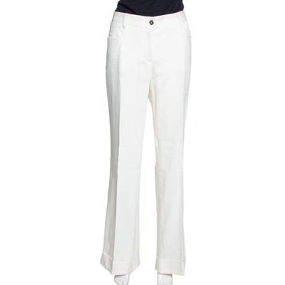 Pre-owned Dolce & Gabbana Ivory Cuffed Hem Flared Trousers L In White