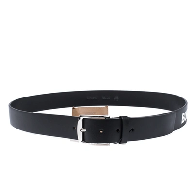 Pre-owned Burberry Black Leather Gray35 Buckle Belt 100cm