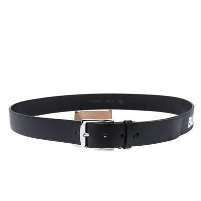 Pre-owned Burberry Black Leather Gray35 Buckle Belt 105cm