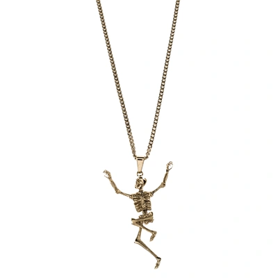 Pre-owned Mcq By Alexander Mcqueen Gold Tone Dancing Skeleton Pendant Necklace