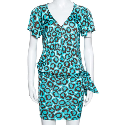 Pre-owned Diane Von Furstenberg Electric Blue Printed Jersey Hayley Wrap Dress M