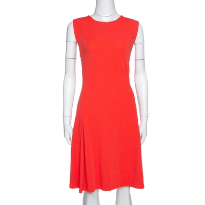 Pre-owned Kenzo Bright Coral Rib Knit Zip Detail Sleeveless Flared Dress Xl In Orange