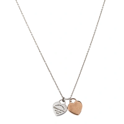 Pre-owned Tiffany & Co Return To Tiffany Silver Rubedo Mini Double Heart Tag Pendant Necklace